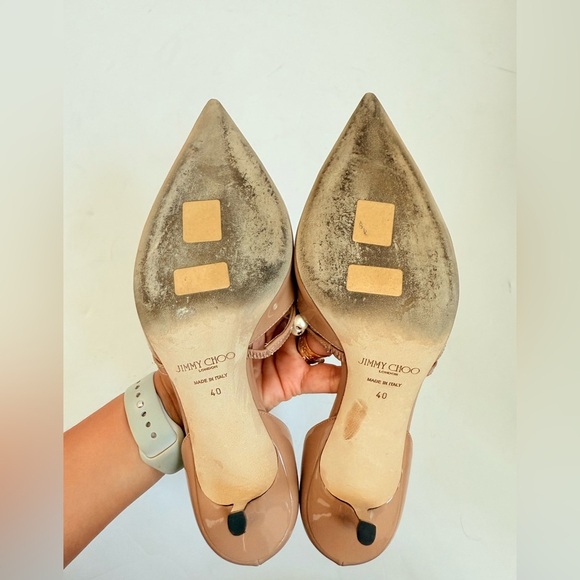 Jimmy Choo Ballet Pink Patent Leather Pumps with Pearl Embellishment 65mm EU 40 - Picture 10 of 13